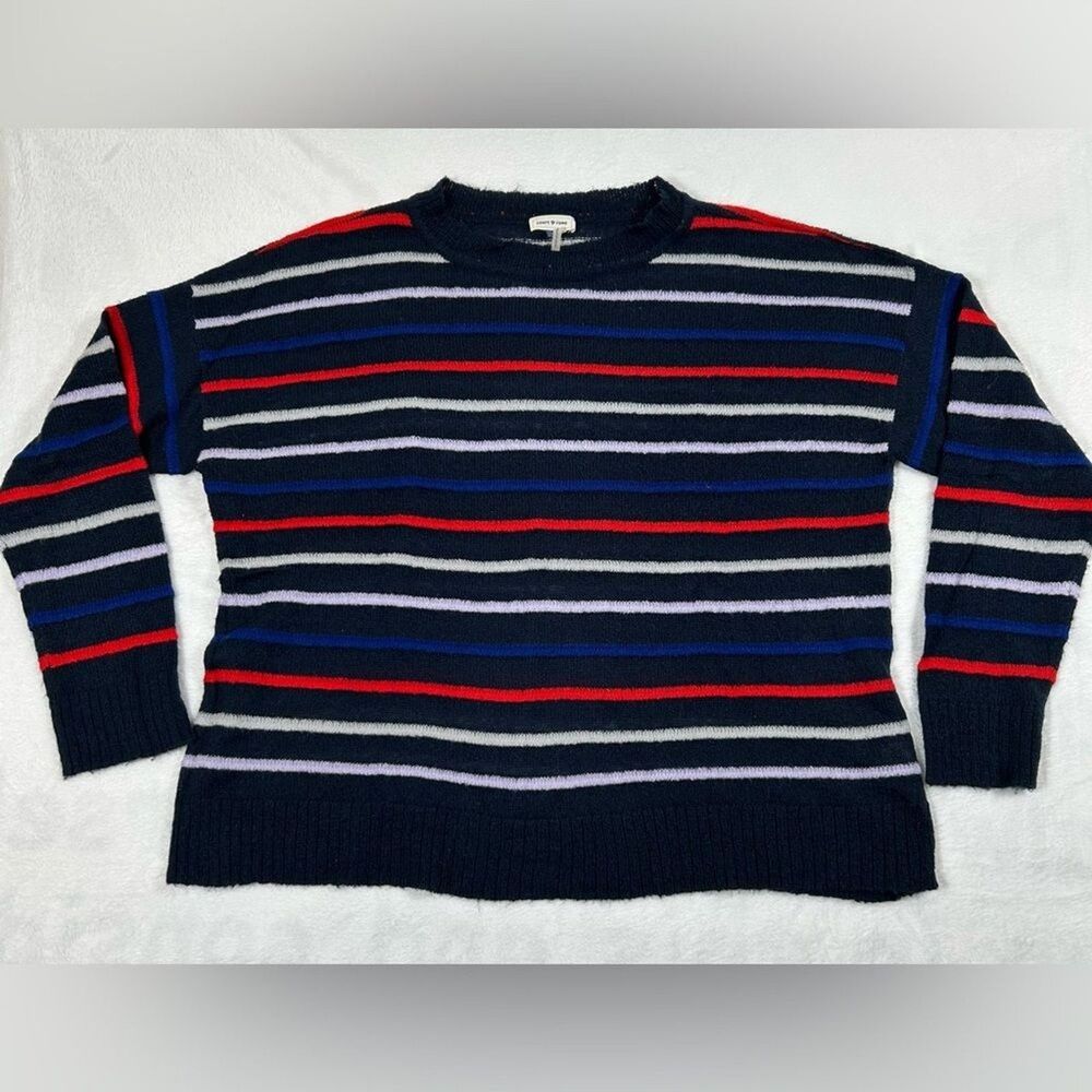 Court & Rowe Striped Fuzzy Sweater Womens XL Navy Red White Crew Neck Fluffy